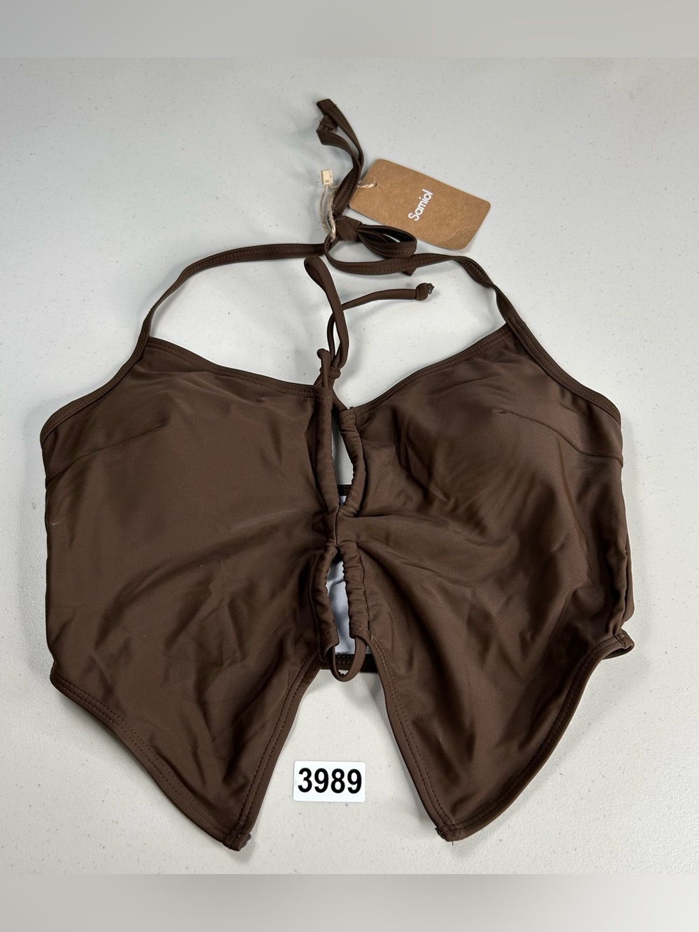 Samiol Brown Wrinkled Hollow Tankini Top Halter Large